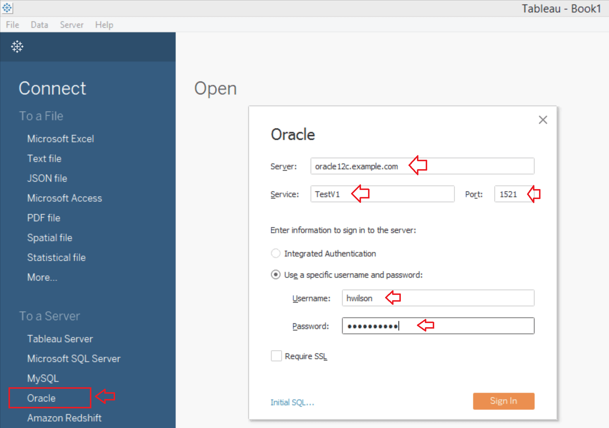 Tableau Oracle Connection